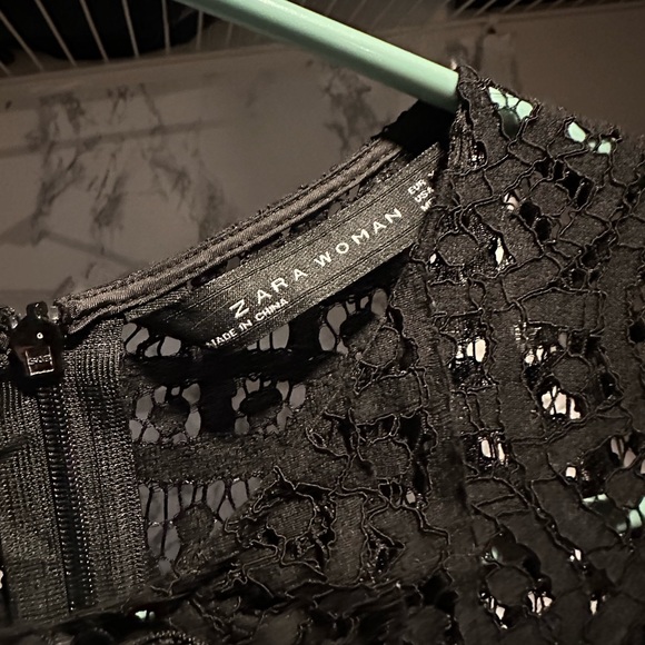 NWT Zara Black Lace Faux MIDI Leather Dress w Pleated Skirt 4222 243 800 XS - Picture 7 of 8